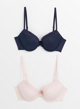 Navy & Pink Plunge Lace T-Shirt Bra 2 Pack  
