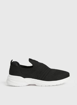 Black Knitted Slip On Trainers 
