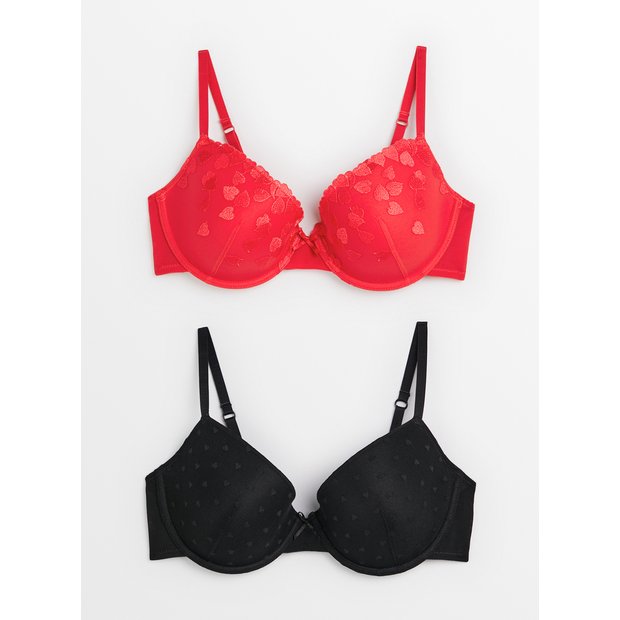 Buy Red & Black Hearts Padded T-Shirt Bra 2 Pack 38C, Bras