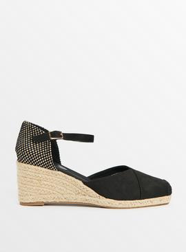 Black Espadrille Wedge Sandals  