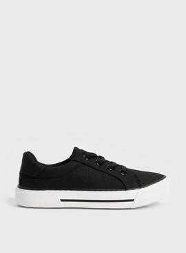 Black Lace Up Canvas Trainers 