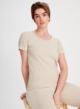 Oatmeal Ribbed Short Sleeve Coord T-Shirt  