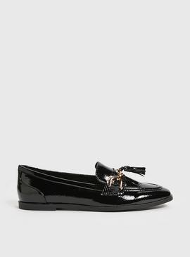 Black Patent Classic Buckle Loafers  