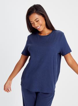 Navy Marl Ribbed Coord Pyjama Top 