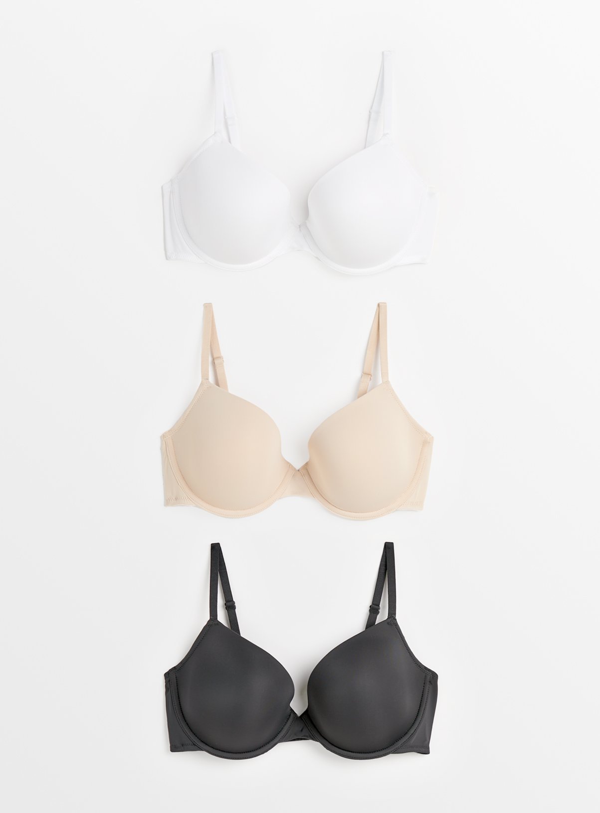 Black, White & Beige T-Shirt Bras 3 Pack 38B