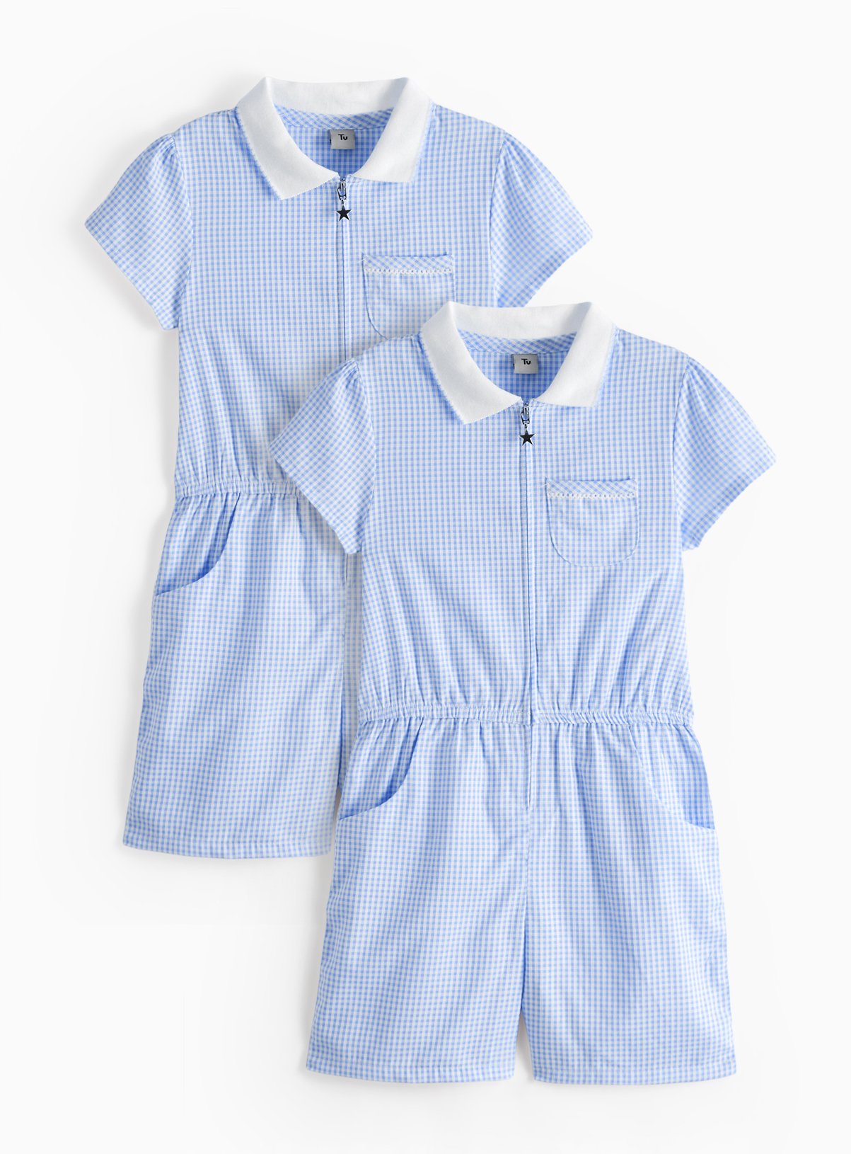 2 Pack Blue Gingham Playsuits 10 years