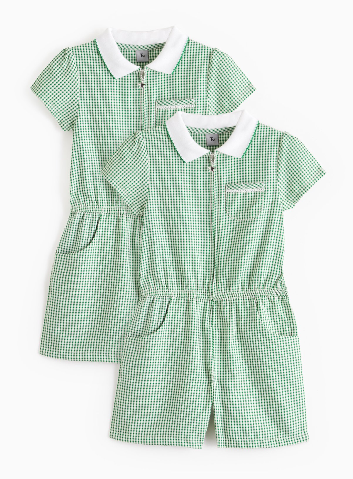 Green Gingham School Playsuits 2 Pack  14 years