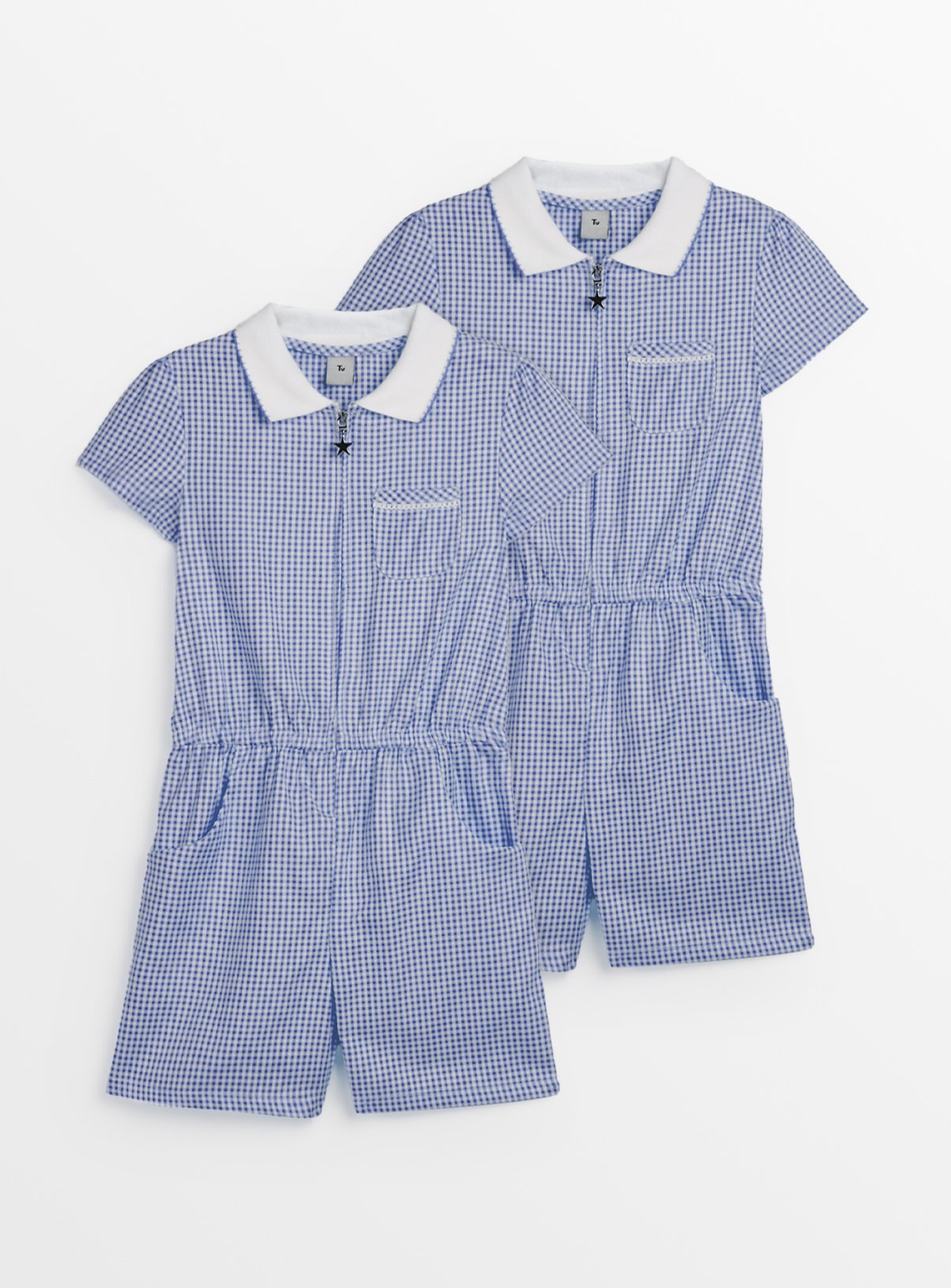 2 Pack Navy Gingham Playsuits 4 years