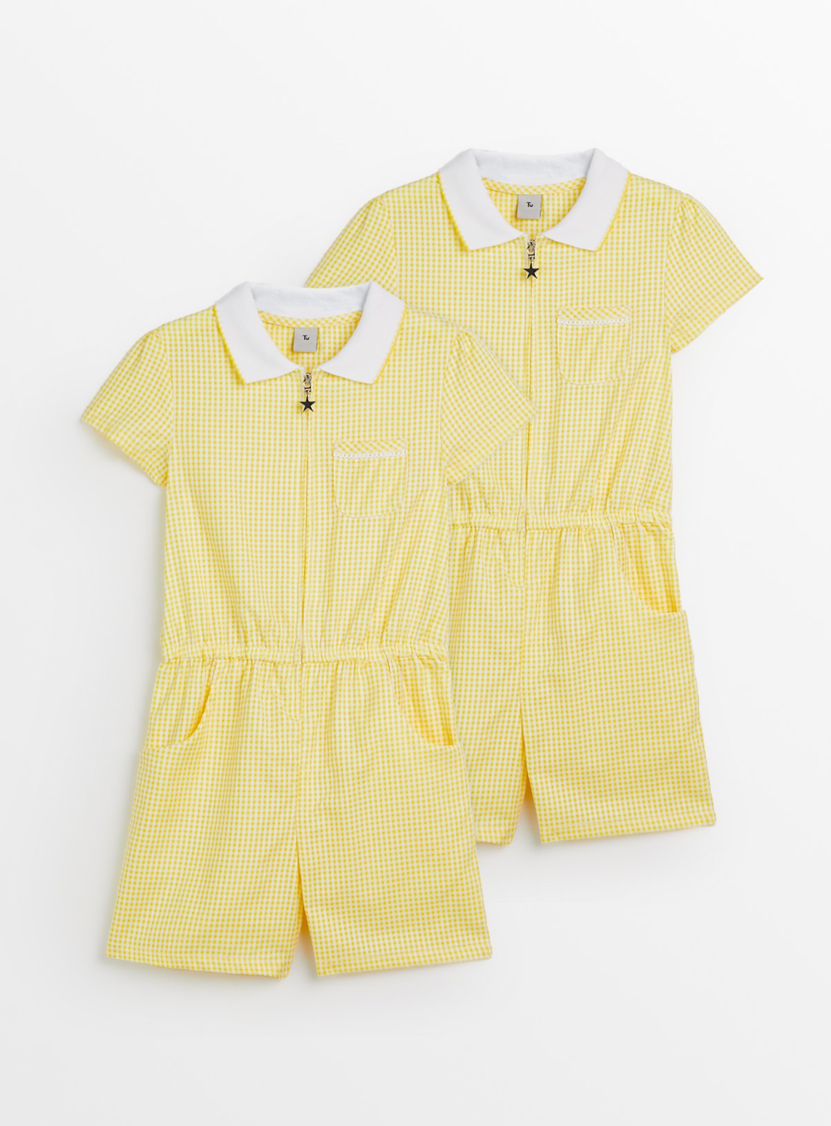 2 Pack Yellow Gingham Playsuits