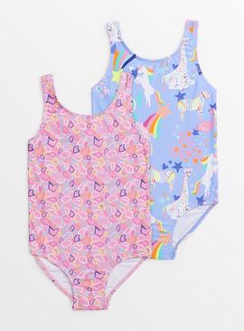 Pink Giraffe & Purple Unicorn Swimsuit 2 Pack  3 years