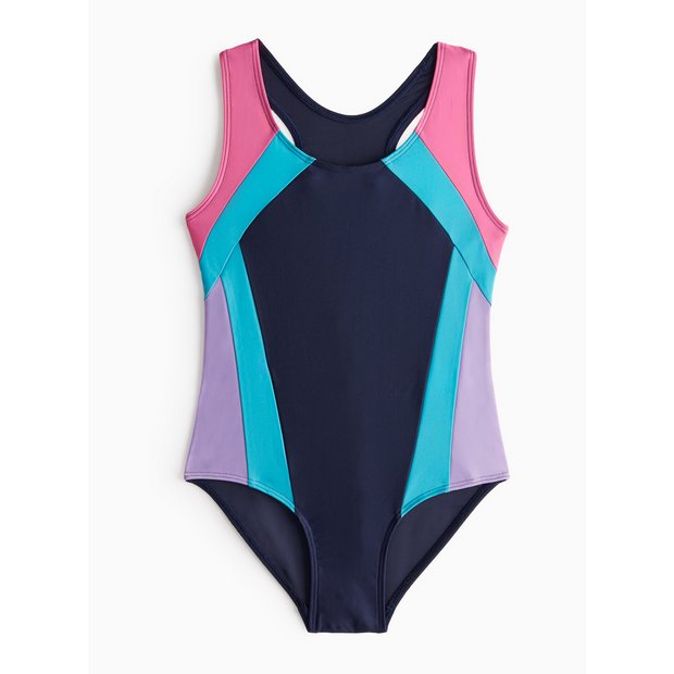 Buy Navy Colour Block Sport Swimming Costume 3 years Swimwear Argos