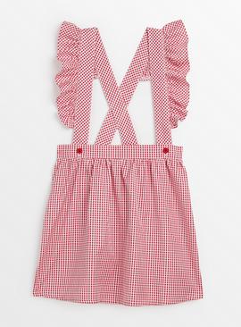 Red Gingham School Skirt With Braces 