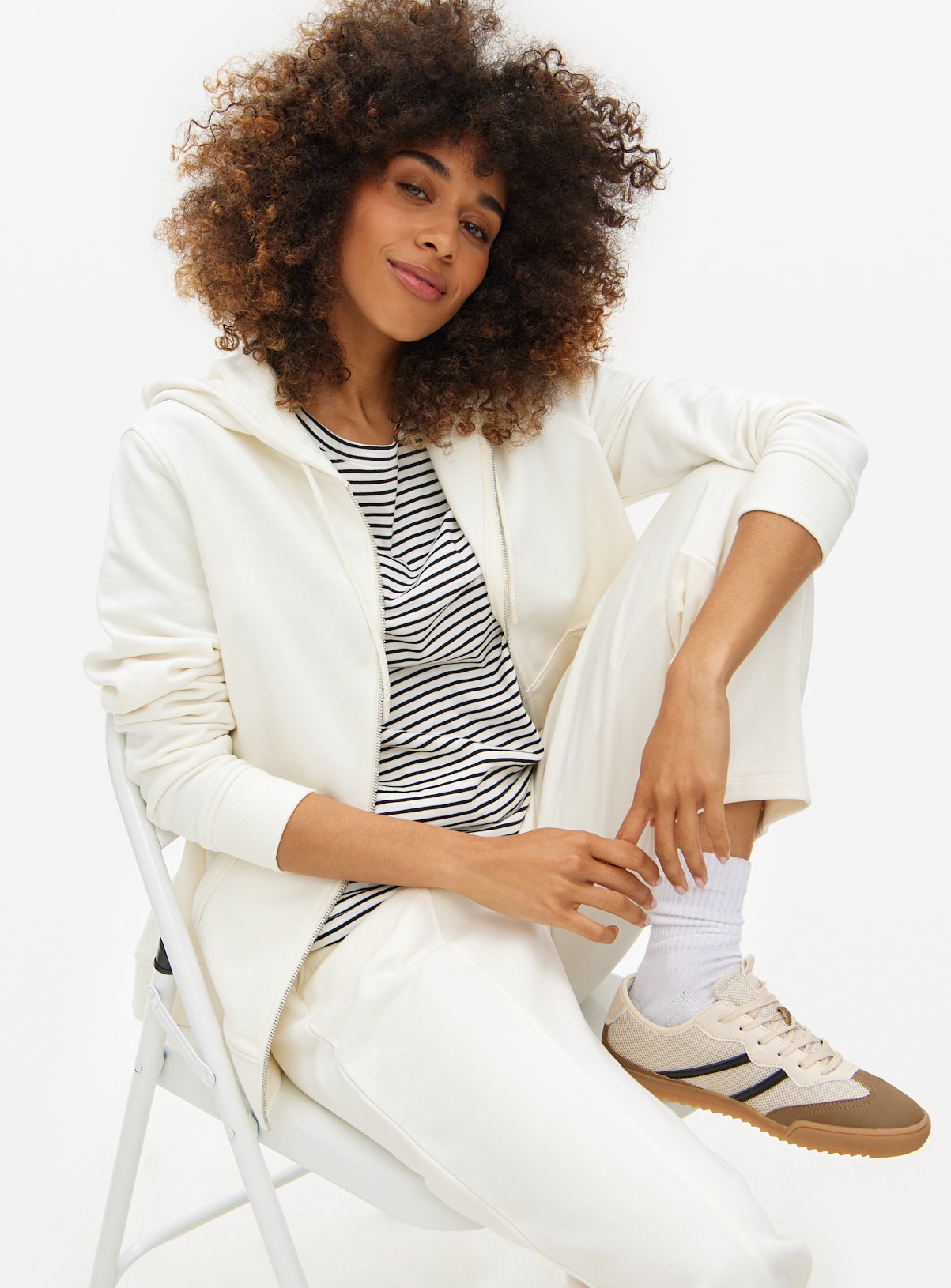 Cream Zip-Through Hoodie