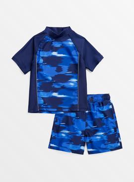 Blue Camo Rash Vest & Swim Shorts 