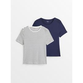 Navy & Striped Slim Fit T-Shirts 2 Pack 