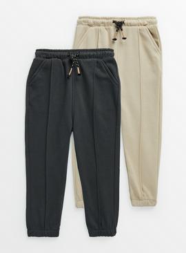 Charcoal & Beige Seam Front Joggers 2 Pack 