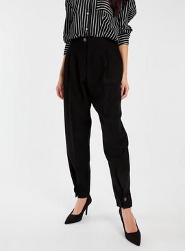 Black Pleated Tapered Trousers  