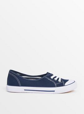 Navy Low Lace Canvas Trainers 