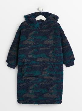 Navy Camo Fleece Hooded Blanket 
