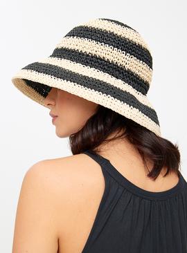 Mono Stripe Crochet Cloche Straw Hat One Size