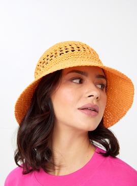 Orange Clouche Straw Hat  One Size