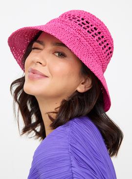 Pink Clouche Straw Hat  One Size