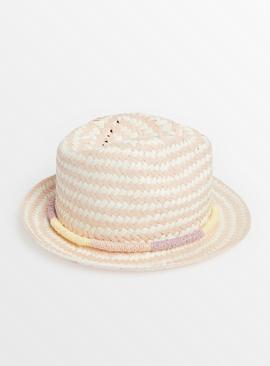 Pastel Pink Straw Trilby Hat 