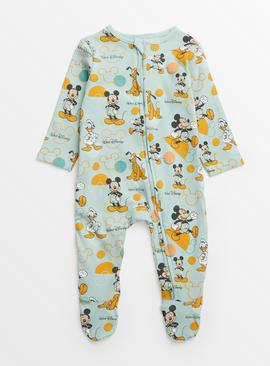 Disney Mickey Mouse Green Ribbed Sleepsuit  