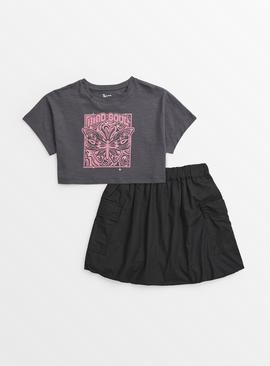 Black T-Shirt & Parachute Skirt Set  