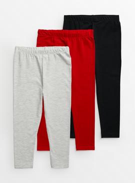 Black, Red & Grey Leggings 3 Pack 