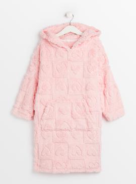 Pink Heart Fleece Hooded Blanket 