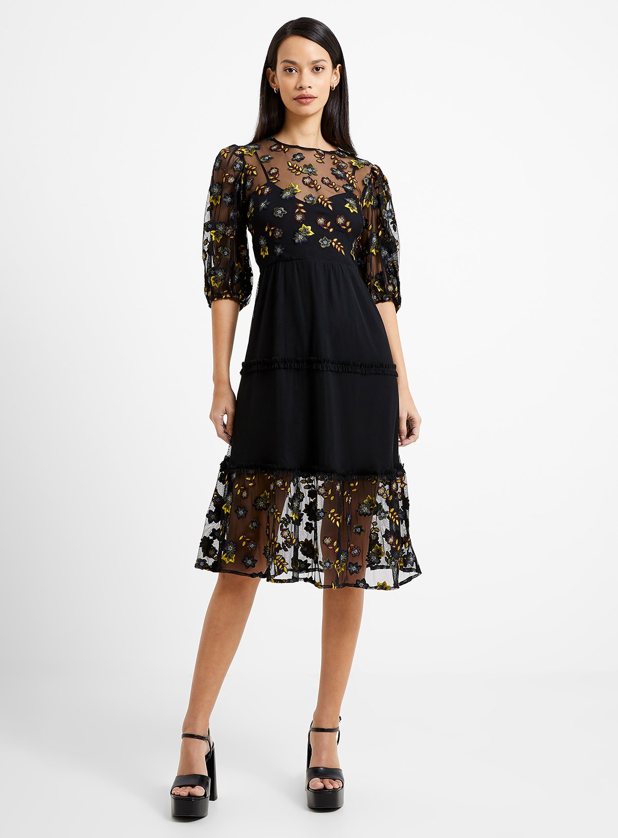 FRENCH CONNECTION Camielle Embroidered Midi Dress