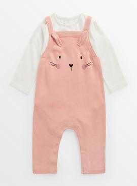 Pink Knitted Bunny Dungarees & Bodysuit 12-18 months