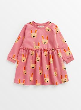 Pink Bunny Faces Sweatshirt Dress 