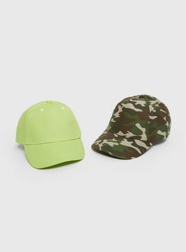 Khaki Camo & Green Caps 2 Pack 