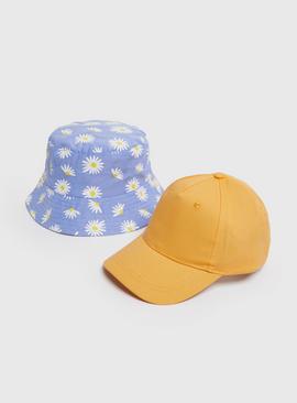 Daisy Print Bucket Hat & Yellow Cap 2 Pack 