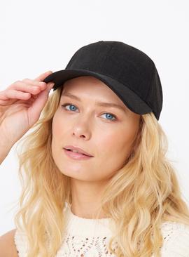 Black Baseball Cap With Linen One Size