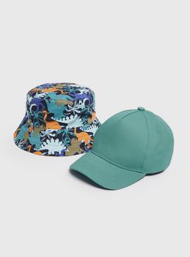 Blue Cap & Dinosaur Bucket Hat 2 Pack 