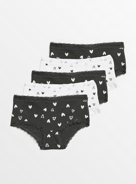 Mono Heart Print Shorts-Style Briefs 5 Pack  