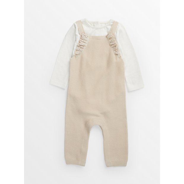 Buy Cream Knitted Dungaree Set 9-12 months | Outfits and sets | Tu