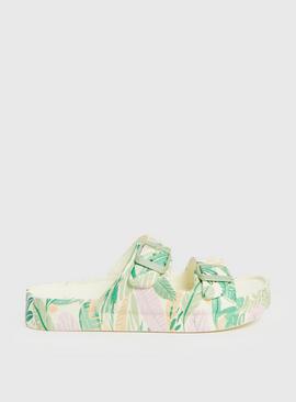 Tropical Print Double Strap Pool Sliders 