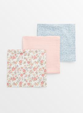 Floral Print Muslin Squares 3 Pack One Size