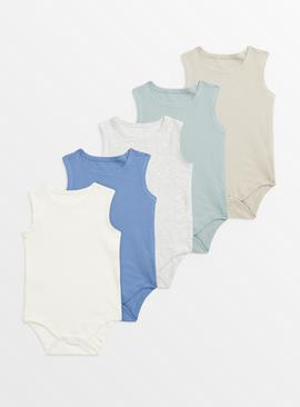 Blue Ribbed Bodysuit 5 Pack Tiny Baby