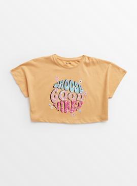 Orange Choose Good Vibes Cropped T-Shirt 
