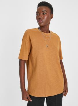 Tan Oversized Slub T-Shirt 