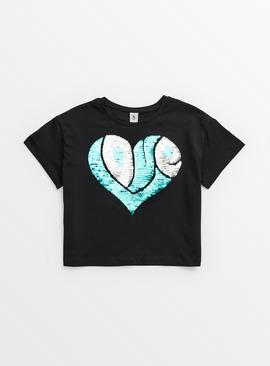 Black Sequin Heart T-Shirt 