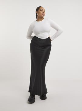 SIMPLY BE Black Satin Maxi Skirt 