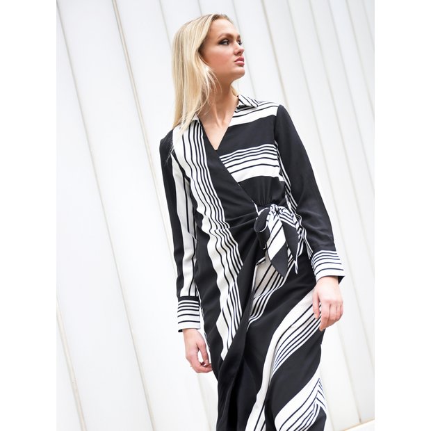 Lipsy self stripe wrap midi dress sale