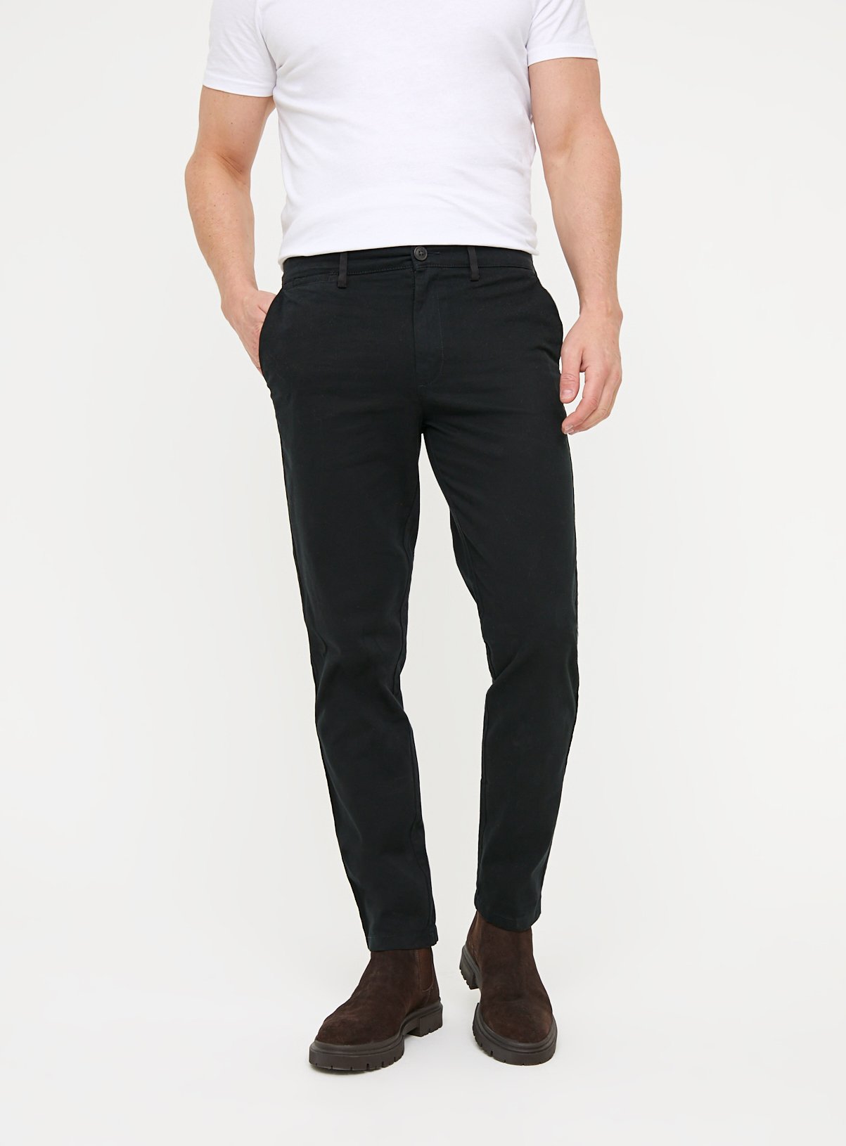 Black Skinny Fit Chino Trousers 46R