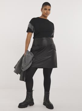SIMPLY BE Black Pu Skirt With Pocket Detail 